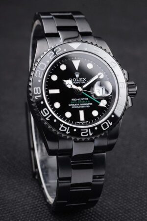 Swiss Rolex GMT Master II Pro-Hunter Black Steel Strap Black Dial