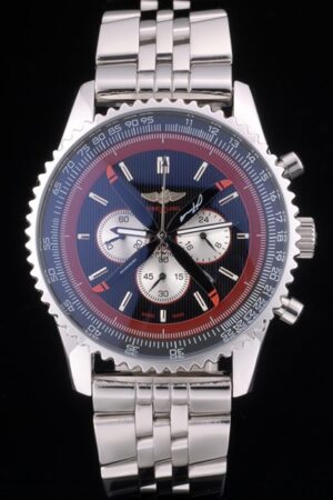 Breitling Certified Polished Silver Stainless Steel Strap Black Dial Chronograph 80173
