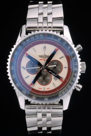 Breitling Certified Polished Silver Stainless Steel Strap Beige Dial Chronograph 80174