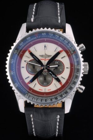 Breitling Certified Beige Dial Chronograph Black Leather Strap 80177