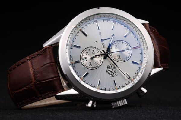 Tag Heuer SLR Brushed Stainless Steel Case Silver Dial Brown Leather Strap