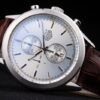 Tag Heuer SLR Brushed Stainless Steel Case Silver Dial Brown Leather Strap