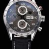 Swiss Tag Heuer Carrera Tachymeter Bezel Black Leather Strap Brown Checkered Dial