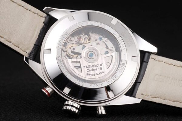 Swiss Tag Heuer Carrera Tachymeter Bezel Black Leather Strap Brown Checkered Dial