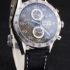 Swiss Tag Heuer Carrera Tachymeter Bezel Black Leather Strap Brown Checkered Dial