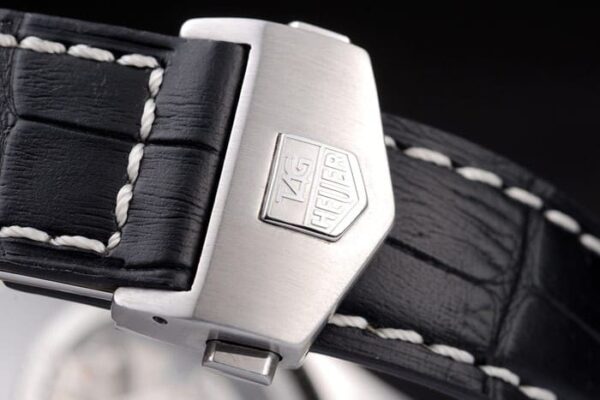Swiss Tag Heuer Carrera Tachymeter Bezel Black Leather Strap Brown Checkered Dial