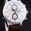 Swiss Tag Heuer Carrera Tachymeter Bezel Dark Brown Leather Strap White Dial