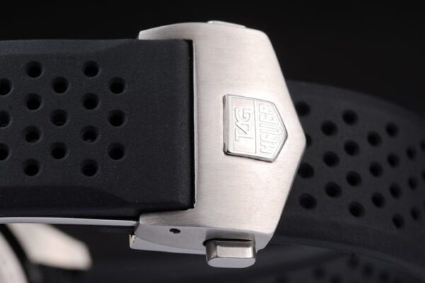 Swiss Tag Heuer Carrera Tachymeter Bezel Black Perforated Rubber Strap White Dial