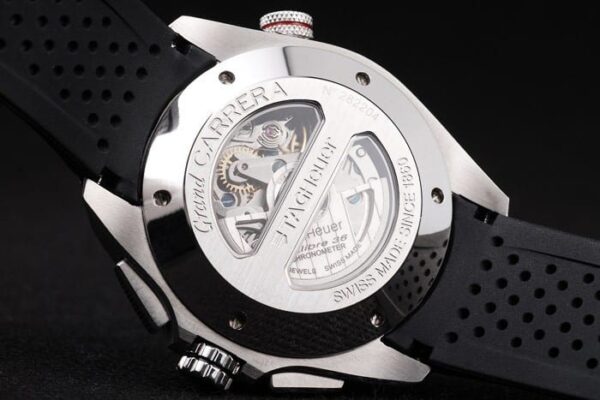 Swiss Tag Heuer Carrera Tachymeter Bezel Black Perforated Rubber Strap White Dial