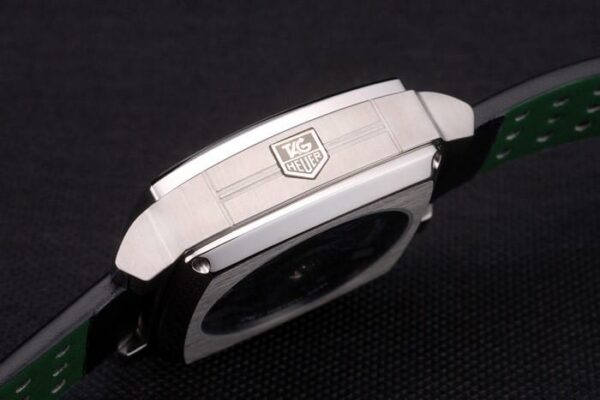 Tag Heuer Monaco Black-Green Perforated Leather Strap White Dial 80306