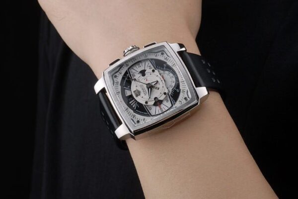 Tag Heuer Monaco Black-Green Perforated Leather Strap White Dial 80306