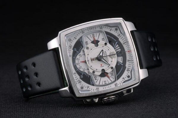 Tag Heuer Monaco Black-Green Perforated Leather Strap White Dial 80306