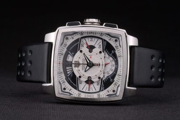Tag Heuer Monaco Black-Green Perforated Leather Strap White Dial 80306