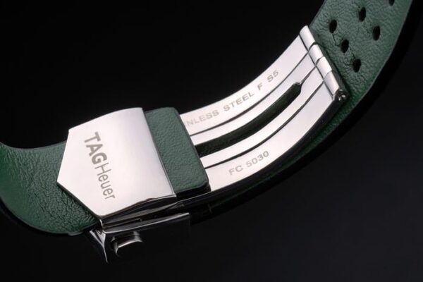 Tag Heuer Monaco Black-Green Perforated Leather Strap White Dial 80306