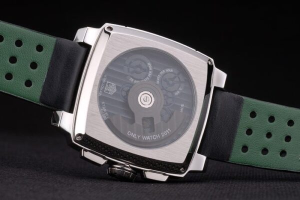 Tag Heuer Monaco Black-Green Perforated Leather Strap White Dial 80306