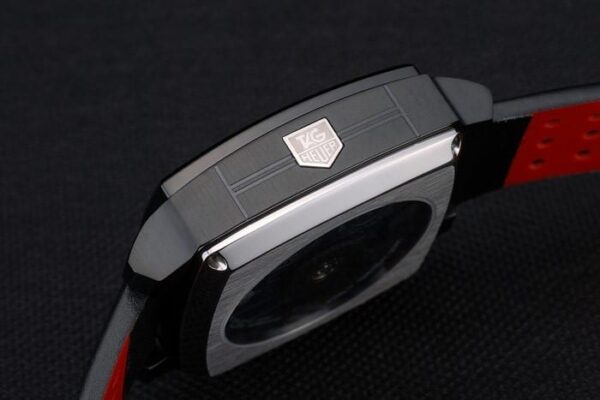 Tag Heuer Monaco Black-Red Perforated Leather Strap White Dial 80307