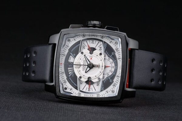 Tag Heuer Monaco Black-Red Perforated Leather Strap White Dial 80307
