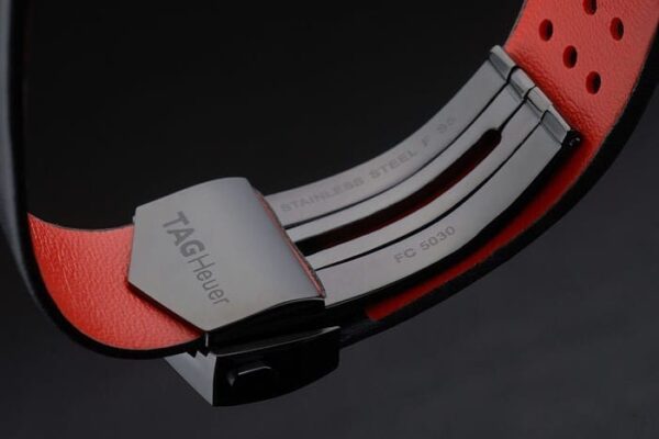 Tag Heuer Monaco Black-Red Perforated Leather Strap White Dial 80307
