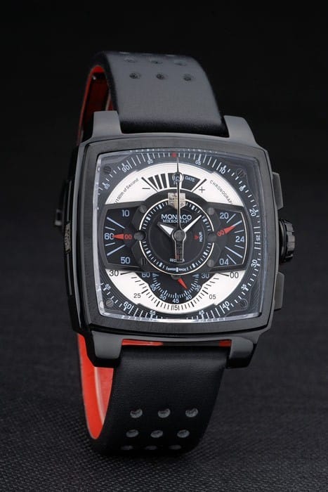 Tag Heuer Monaco Black-Red Perforated Leather Strap Black Dial 80309