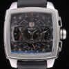 Tag Heuer Monaco Mikrograph Black Leather Strap Black Dial 7923
