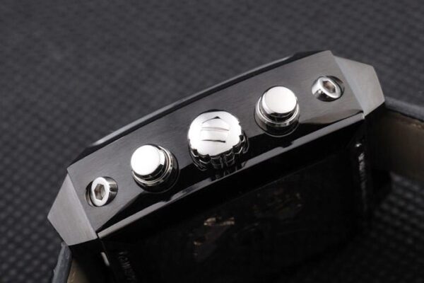 Tag Heuer Monaco Swiss Black Leather Strap Blue-Yellow Striped Black Dial