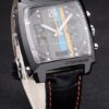 Tag Heuer Monaco Swiss Black Leather Strap Blue-Yellow Striped Black Dial