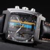 Tag Heuer Monaco Swiss Black Leather Strap Blue-Yellow Striped Black Dial
