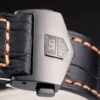 Tag Heuer Monaco Swiss Black Leather Strap Blue-Yellow Striped Black Dial