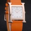 Hermes Heure H Rose Gold Bezel Orange Leather Strap White Dial 80234