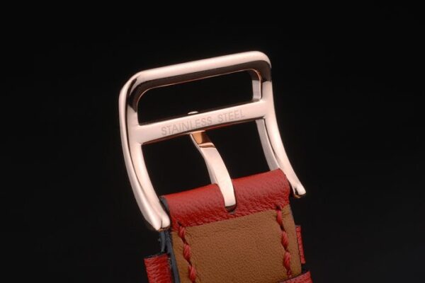 Hermes Heure H Rose Gold Bezel White Dial Red Leather Strap 80233