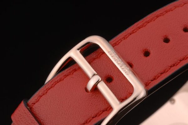 Hermes Heure H Rose Gold Bezel White Dial Red Leather Strap 80233