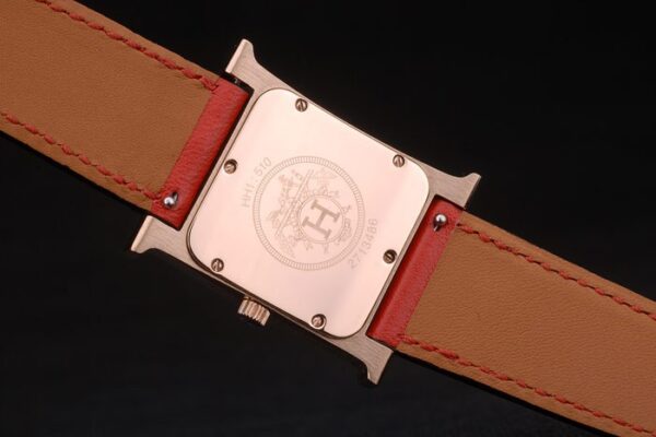 Hermes Heure H Rose Gold Bezel White Dial Red Leather Strap 80233