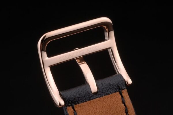 Hermes Heure H Rose Gold Bezel Black Leather Strap White Dial 80235