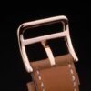 Hermes Heure H Rose Gold Bezel Diamond Encrusted Tan Leather Strap White Dial 80236