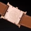 Hermes Heure H Rose Gold Bezel Diamond Encrusted Tan Leather Strap White Dial 80236
