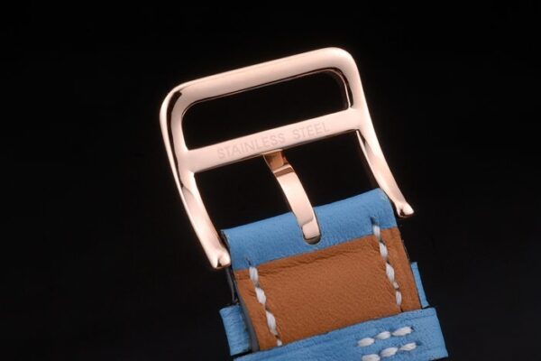 Hermes Heure H Rose Gold Diamond Encrusted Bezel Blue Leather Strap White Dial 80238
