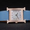 Hermes Heure H Rose Gold Diamond Encrusted Bezel Blue Leather Strap White Dial 80238